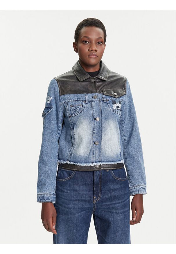 Desigual Kurtka jeansowa Contrast Mickey 25WWED16 Niebieski Regular Fit. Kolor: niebieski. Materiał: syntetyk