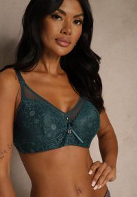 Renee - Ciemnozielony Koronkowy Biustonosz Ozdobiony Przezroczystą Wstawką Acalinai. Kolor: zielony. Materiał: koronka. Rodzaj stanika: przezroczysty. Wzór: aplikacja #1