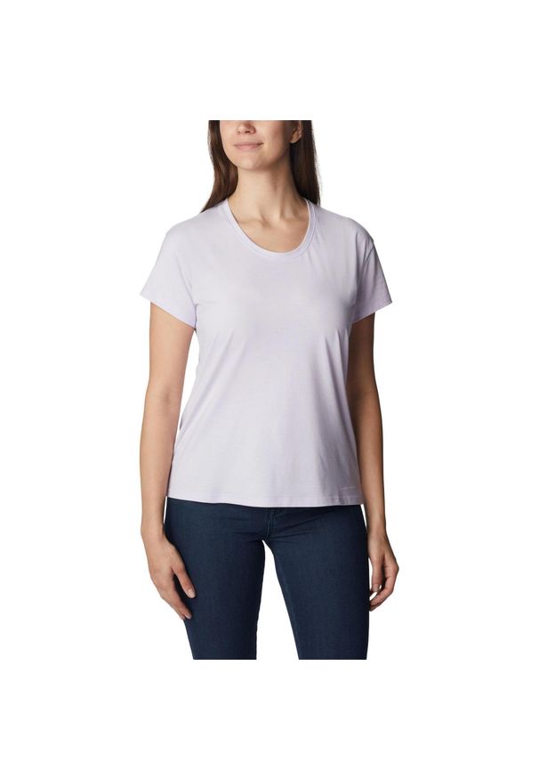 columbia - T-shirt damski Columbia Sun Trek SS Tee z krótkim rękawem. Kolor: fioletowy. Długość rękawa: krótki rękaw. Długość: krótkie. Sezon: lato. Sport: kolarstwo, turystyka piesza