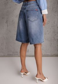Renee - Niebieskie Szorty Jeansowe z Bawełny Jorts High Waist Sirenora. Okazja: na co dzień. Stan: podwyższony. Kolekcja: plus size. Kolor: niebieski. Materiał: jeans, bawełna. Wzór: gładki. Sezon: lato. Styl: casual #8