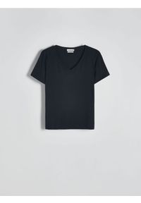 Reserved - T-shirt z modalem - czarny. Kolor: czarny. Materiał: dzianina, jedwab