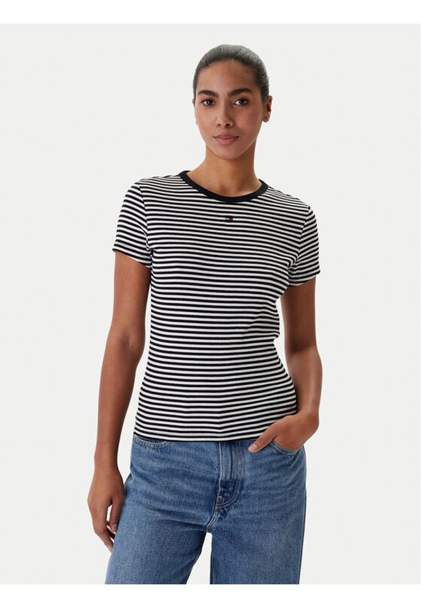 Tommy Jeans T-Shirt Essential DW0DW17383 Czarny Slim Fit. Kolor: czarny. Materiał: bawełna