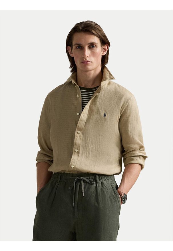 Polo Ralph Lauren Koszula 710968915003 Beżowy Slim Fit. Typ kołnierza: polo. Kolor: beżowy. Materiał: len