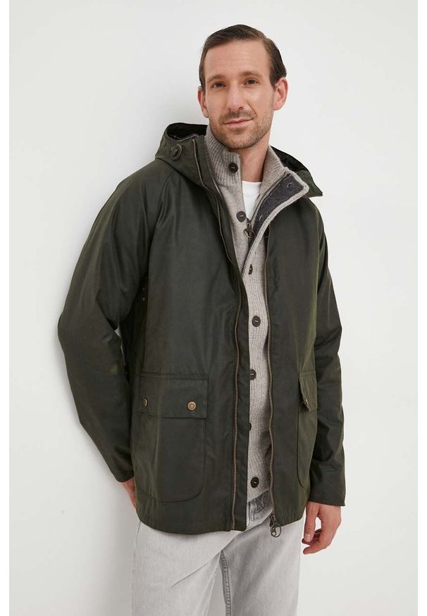 Barbour kurtka bawełniana Short Hooded Bedale Wax kolor zielony przejściowa oversize MWX2207. Kolor: zielony. Materiał: bawełna. Długość rękawa: raglanowy rękaw