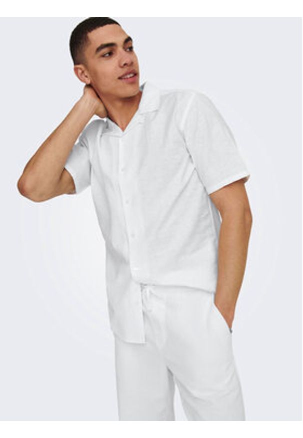 Only & Sons Koszula Caiden 22025116 Biały Slim Fit. Kolor: biały. Materiał: bawełna, len