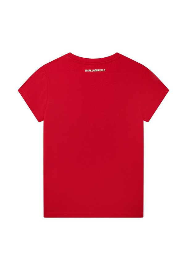 Karl Lagerfeld t-shirt dziecięcy kolor czerwony. Kolor: czerwony. Długość rękawa: krótki rękaw. Długość: krótkie. Wzór: nadruk