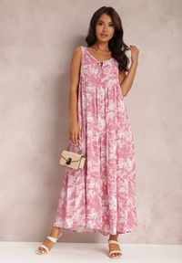 Renee - Różowa Sukienka Fumezi. Kolor: różowy. Materiał: tkanina. Długość rękawa: na ramiączkach. Wzór: aplikacja. Styl: klasyczny. Długość: maxi