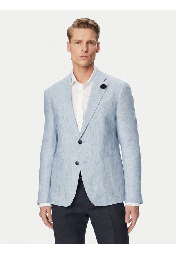 JOOP! Marynarka Hoverest 30102592 Niebieski jasny Slim Fit. Kolor: niebieski. Materiał: len