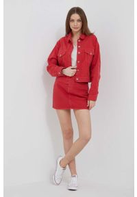 Pepe Jeans spódnica jeansowa kolor czerwony mini prosta. Okazja: na co dzień. Kolor: czerwony. Materiał: tkanina. Styl: casual #4
