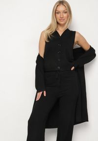Born2be - Czarny Dzianinowy Komplet z Wełną Kamizelka Długi Kardigan i Spodnie Otizela. Kolekcja: plus size. Kolor: czarny. Materiał: dzianina, wełna #6