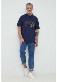Polo Ralph Lauren polo bawełniane kolor granatowy z aplikacją. Typ kołnierza: polo. Kolor: niebieski. Materiał: bawełna. Długość: krótkie. Wzór: aplikacja #1