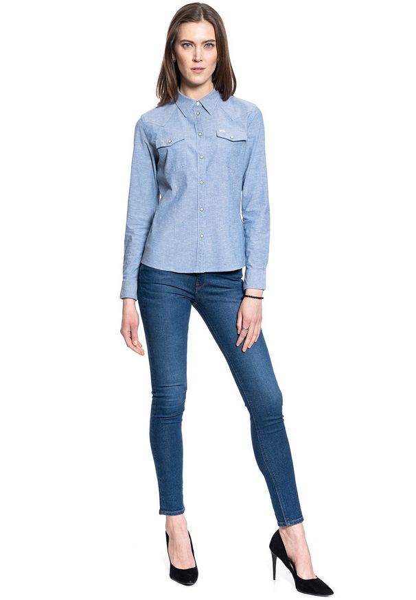 Lee - DAMSKA KOSZULA MATERIAŁOWA LEE SLIM WESTERN SHIRT SUMMER BLUE L45RHONJ 112110416. Materiał: materiał
