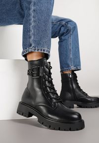 Born2be - Czarne Klasyczne Botki Workery z Metaliczną Aplikacją Nalumesa. Okazja: na co dzień. Kolor: czarny. Materiał: jeans. Szerokość cholewki: normalna. Wzór: aplikacja. Styl: klasyczny #4