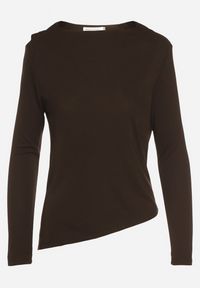 Born2be - Brązowa Asymetryczna Bluzka z Długim Rękawem i Usztywnionymi Ramionami Tusallea. Okazja: do pracy, na co dzień, na spotkanie biznesowe. Kolor: brązowy. Materiał: jeans. Długość rękawa: długi rękaw. Długość: długie. Styl: casual, biznesowy #5