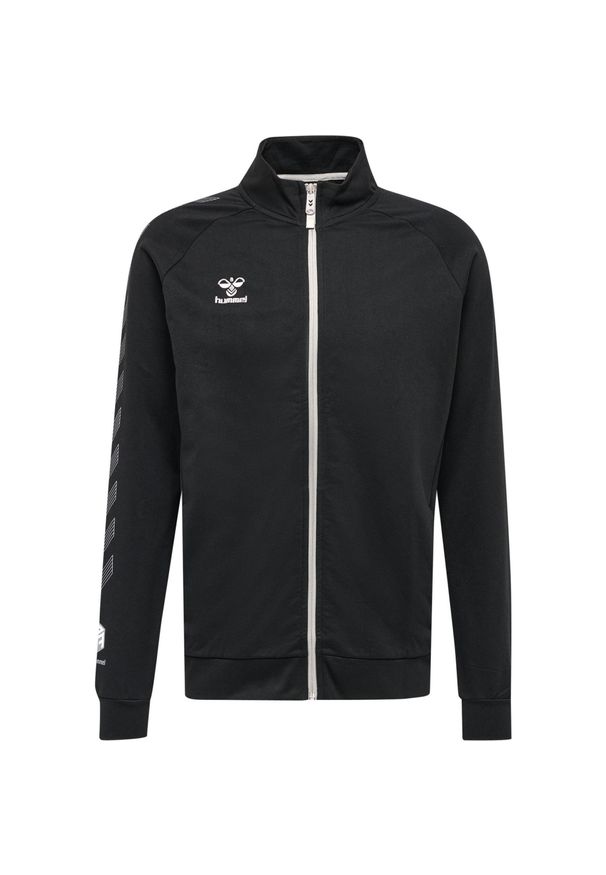 Zapinana na zamek bawełniana bluza dresowa Hummel Move Grid. Kolor: czarny. Materiał: bawełna, dresówka. Wzór: nadruk. Sport: piłka nożna