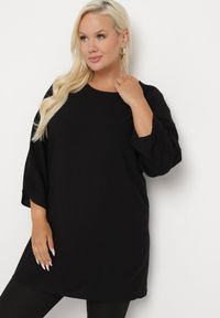 Born2be - Czarna Klasyczna Tunika z Marszczonymi Rękawami Evianas. Okazja: na co dzień. Kolor: czarny. Styl: klasyczny #6