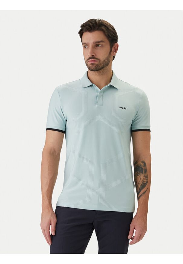 BOSS Polo Chip Hexa 50554561 Turkusowy Regular Fit. Typ kołnierza: polo. Kolor: turkusowy. Materiał: bawełna