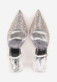 Born2be - Srebrne Transparentne Szpilki z Odkrytą Piętą i Cyrkoniami na Nosku Ilunatia. Okazja: na co dzień, na randkę, na ślub cywilny, na wesele. Kolor: srebrny. Materiał: jeans. Obcas: na szpilce. Styl: casual, elegancki, wizytowy #8