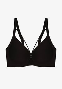 Born2be - Czarny Biustonosz z Ozdobnymi Paskami Zetessa. Kolor: czarny. Materiał: jeans. Wzór: paski #4