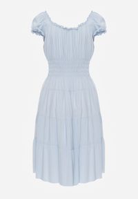 Renee - Jasnoniebieska Sukienka Rozkloszowana z Bawełny z Bufiastymi Rękawami i Guzikami Anniliana. Okazja: na co dzień. Kolor: niebieski. Materiał: bawełna. Typ sukienki: proste, rozkloszowane. Styl: elegancki, klasyczny, casual #3