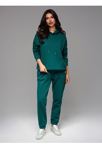 Ombre Clothing - Klasyczne dresowe spodnie unisex ze ściągaczami – ciemnozielone V17. Kolor: zielony. Materiał: dresówka. Wzór: aplikacja. Styl: klasyczny #12