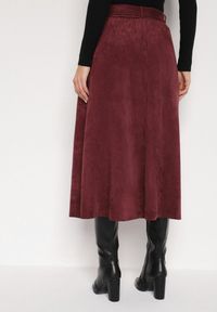 Born2be - Bordowa Rozkloszowana Wiskozowa Spódnica z Bawełną Ozdobiona Paskiem Nawedea. Okazja: na co dzień. Kolor: czerwony. Materiał: bawełna, wiskoza. Wzór: aplikacja. Styl: klasyczny, casual, elegancki #2