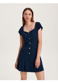Reserved - Sukienka mini - granatowy. Kolor: niebieski. Materiał: bawełna, tkanina. Długość: mini #1