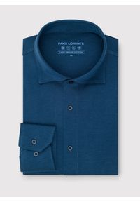 Pako Lorente - PAKO LORENTE - Granatowa dzianinowa koszula męska. Typ kołnierza: kołnierzyk włoski. Kolor: niebieski. Materiał: dzianina. Długość rękawa: długi rękaw. Długość: długie. Wzór: melanż #8