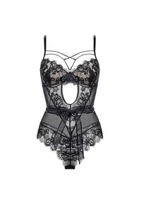 Intica - Body koronkowe z ozdobnymi detalami na romantyczne wieczory Kitt. Kolor: czarny. Materiał: koronka. Wzór: paski, koronka #1