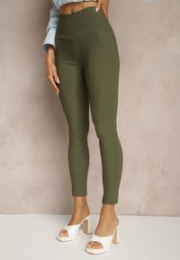 Renee - Ciemnozielone Spodnie Skinny High Waist Kolanira. Okazja: na co dzień. Stan: podwyższony. Kolor: zielony. Styl: sportowy, casual