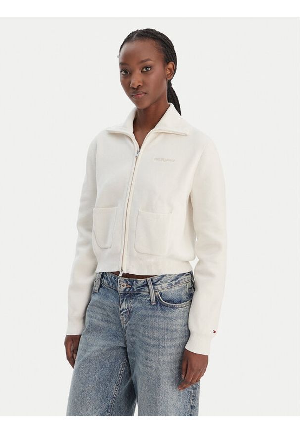 Tommy Jeans Bluza Cozy Sript DW0DW22029 Écru Regular Fit. Materiał: syntetyk