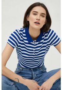 TOMMY HILFIGER - Tommy Hilfiger polo damski kolor niebieski z kołnierzykiem. Typ kołnierza: polo. Kolor: niebieski. Materiał: dzianina. Długość: krótkie #5