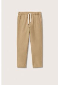 Mango Kids spodnie dziecięce Linus kolor brązowy gładkie. Okazja: na co dzień. Kolor: brązowy. Materiał: włókno. Wzór: gładki. Styl: casual #2