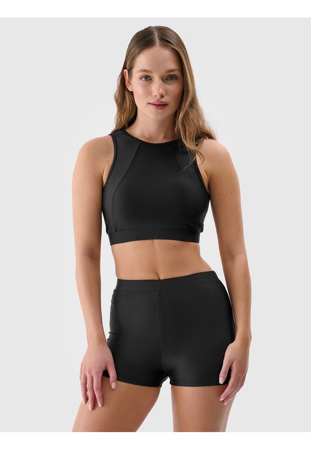 4f - 4F Dół od bikini damski - czarny L. Kolor: czarny. Materiał: włókno, materiał, elastan, syntetyk. Wzór: jednolity