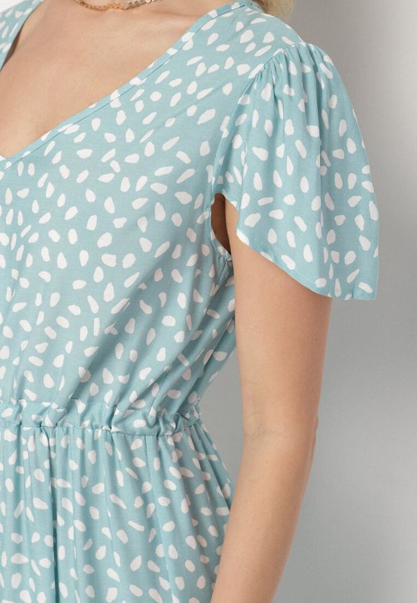 Born2be - Jasnoniebieska Sukienka z Bawełną i Geometrycznym Wzorem Lunavella. Okazja: na spacer, na co dzień. Kolor: niebieski. Materiał: bawełna. Wzór: geometria. Sezon: lato. Typ sukienki: proste. Styl: casual, elegancki