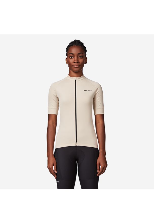 VAN RYSEL - Koszulka szosowa damska Van Rysel Discover krótki rękaw. Kolor: beżowy. Materiał: poliester, materiał. Długość rękawa: krótki rękaw. Długość: krótkie. Sport: kolarstwo