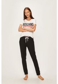 Moschino Underwear - T-shirt piżamowy. Kolor: biały. Materiał: bawełna, dzianina, elastan. Wzór: nadruk #4