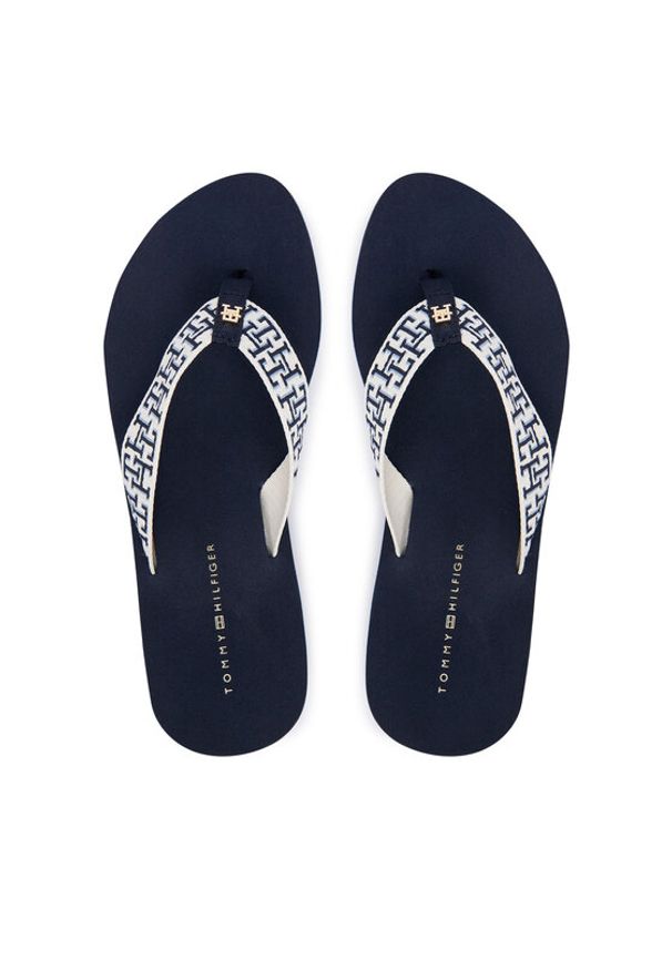 TOMMY HILFIGER - Tommy Hilfiger Japonki Mono Wedge Summer Sandal FW0FW09696 Granatowy. Kolor: niebieski. Materiał: materiał