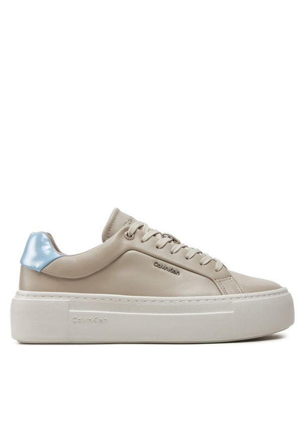 Calvin Klein Sneakersy Ff Cupsole Lace Up W/Ml Lth HW0HW02118 Beżowy. Kolor: beżowy. Materiał: skóra