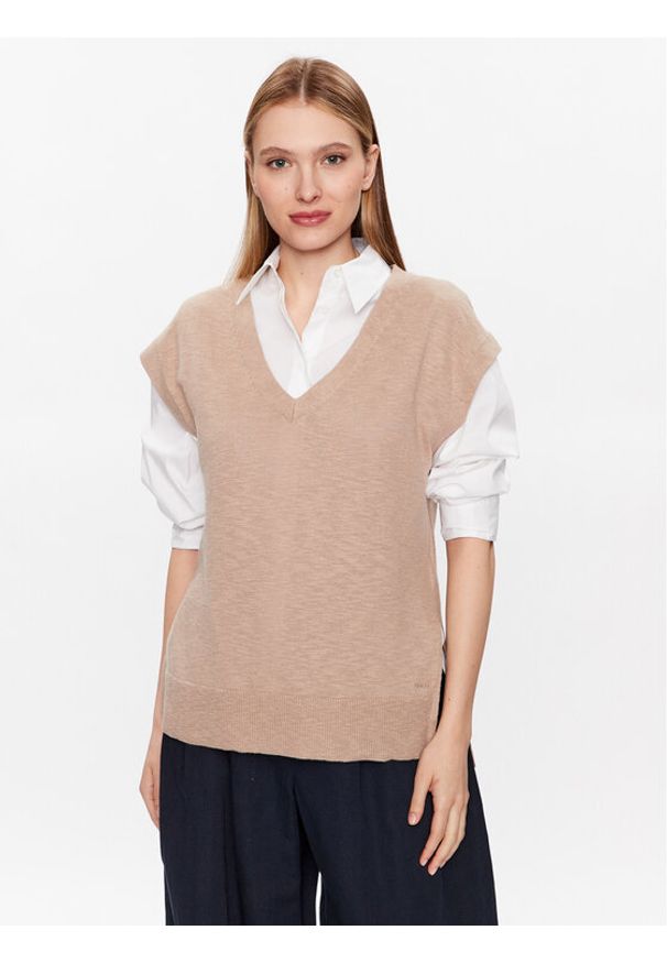 GANT - Gant Sweter 4805190 Beżowy Regular Fit. Kolor: beżowy. Materiał: bawełna