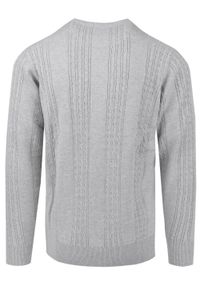 Lekki, Męski Sweter Bawełniany - Pako Jeans - Jasny Popiel, Faktura Materiału. Okazja: na spotkanie biznesowe, do pracy. Materiał: bawełna. Styl: biznesowy, klasyczny #6