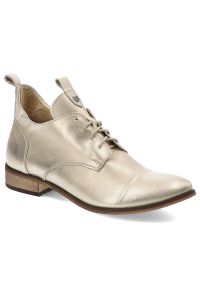 Złote Botki Armodo Stylowe Obuwie Damskie. Zapięcie: sznurówki. Kolor: złoty. Materiał: skóra, materiał. Obcas: na obcasie. Styl: elegancki. Wysokość obcasa: średni #1