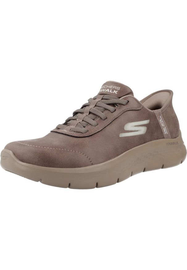 skechers - Kapcie SKECHERS GO WALK FLEX - MALI SLIP-INS Brązowy. Kolor: brązowy. Materiał: tkanina