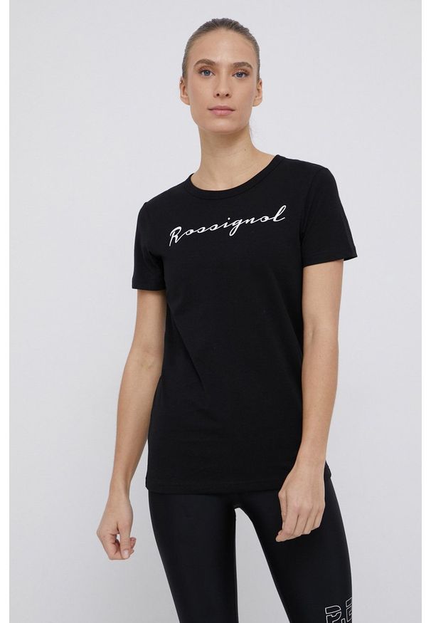 Rossignol T-shirt bawełniany kolor czarny. Okazja: na co dzień. Kolor: czarny. Materiał: bawełna. Wzór: nadruk. Styl: casual