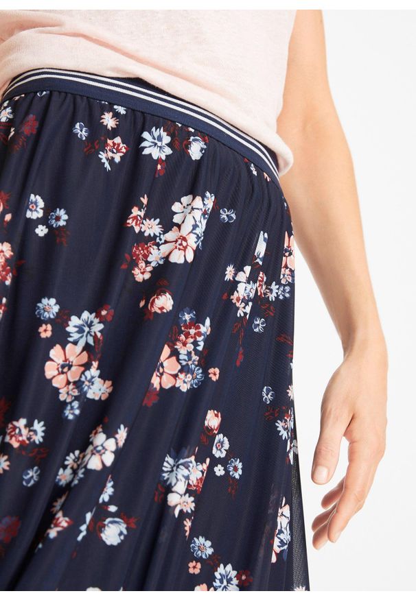 bonprix - Spódnica siatkowa midi z elastycznym pasem. Kolor: niebieski