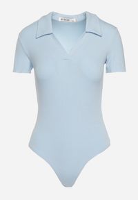 Born2be - Niebieskie Bawełniane Prążkowane Body Polo z Kołnierzykiem Zapinane na Haftki Missara. Okazja: na co dzień. Typ kołnierza: polo. Kolor: niebieski. Materiał: bawełna, prążkowany. Długość rękawa: krótki rękaw. Długość: krótkie. Styl: klasyczny, casual, elegancki #5