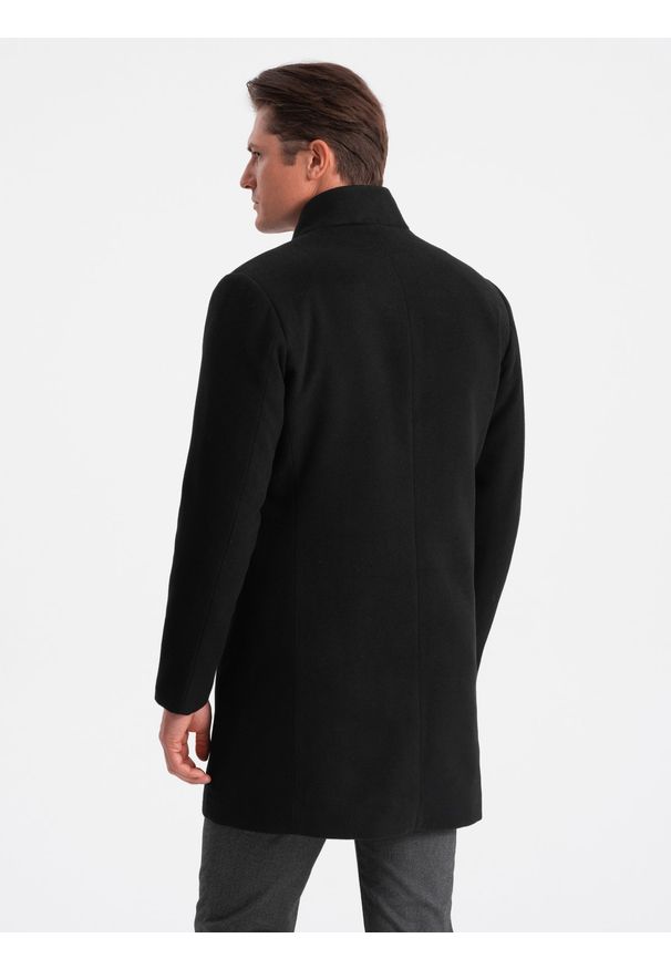 Ombre Clothing - Płaszcz męski z asymetrycznym zapięciem - czarny V2 OM-COWC-0102 - XL. Kolor: czarny. Materiał: wiskoza, poliester