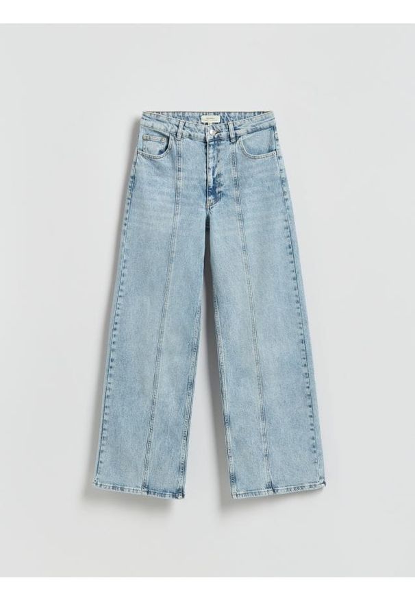 Reserved - Jeansy wide leg z przeszyciem - niebieski. Kolor: niebieski