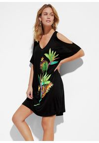 bonprix - Sukienka plażowa z wycięciami, ze zrównoważonej wiskozy. Okazja: na plażę. Kolor: czarny. Materiał: wiskoza
