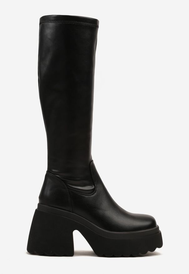 Renee - Czarne Kozaki na Słupku i Platformie z Dopasowaną Cholewką Avelgissa. Okazja: na co dzień. Kolor: czarny. Szerokość cholewki: normalna. Obcas: na platformie. Styl: casual